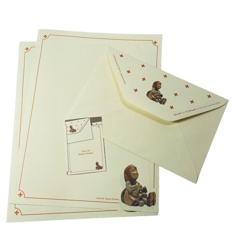 Vintage 1992 Hummel Stationary Hum #69 Happy Pastime 2 Sheets 1 Envelope Unused